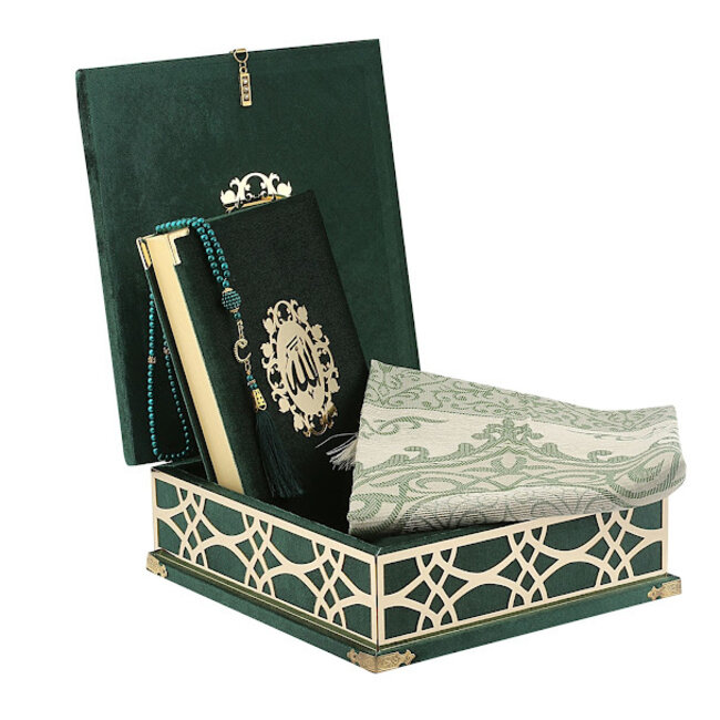 Mirac Luxe box  met plex, Koran, Gebedskleed en Tasbih Groen