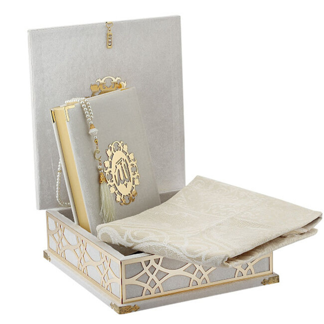 Mirac Luxe box  met plex, Koran, Gebedskleed en Tasbih Wit