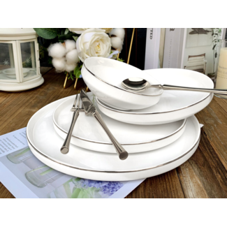 Bavary  Dinnerset 6 persons, 25 pieces white with a silver edge