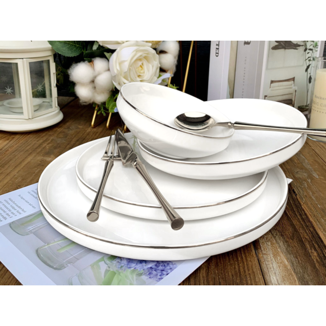 Mirac Dinnerset 6 persons, 25 pieces white with a silver edge