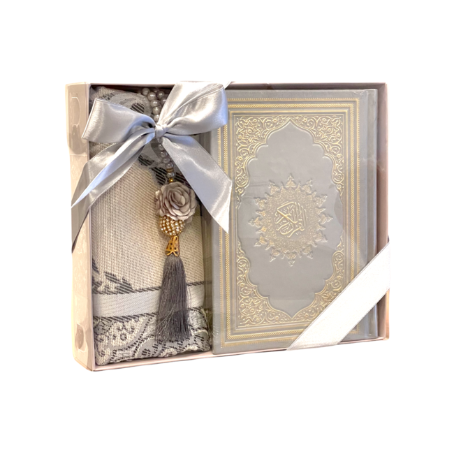 Mirac Gift set Mirac with Koran, prayer rug and tasbih grey