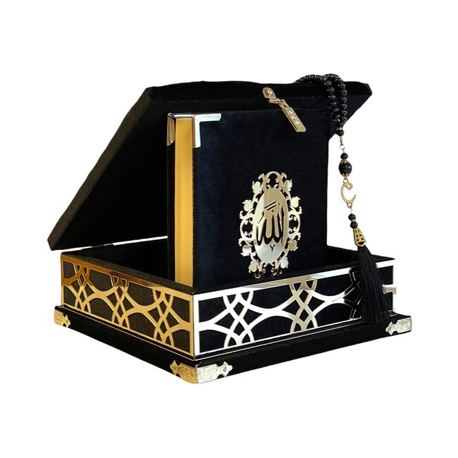 Mirac Koran box plex met een Koran en een tasbih Zwart