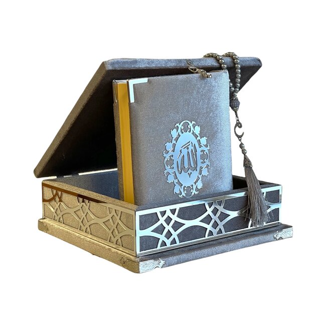 Mirac Koran box plex met een Koran en een tasbih Grijs