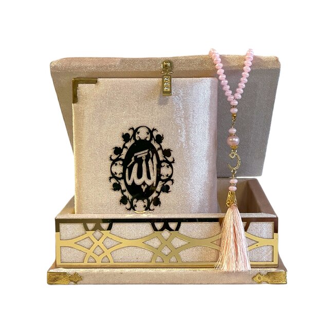 Mirac Koran box plex with a Koran and a tasbih Pink