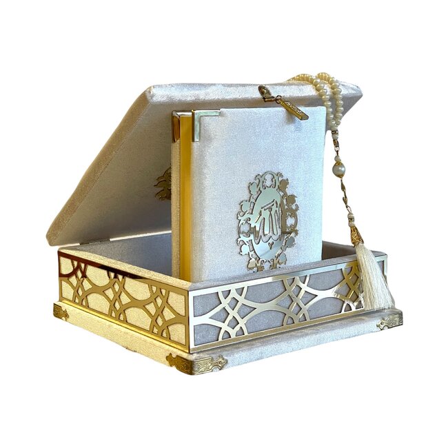 Mirac Koran box plex met een Koran en een tasbih Wit