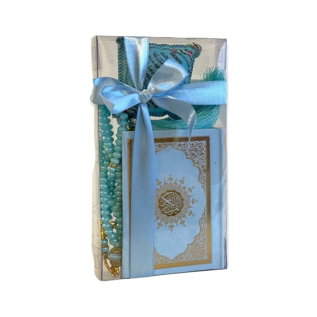 Mirac  Quran set with a pearl Tasbih and a car decoration Blue