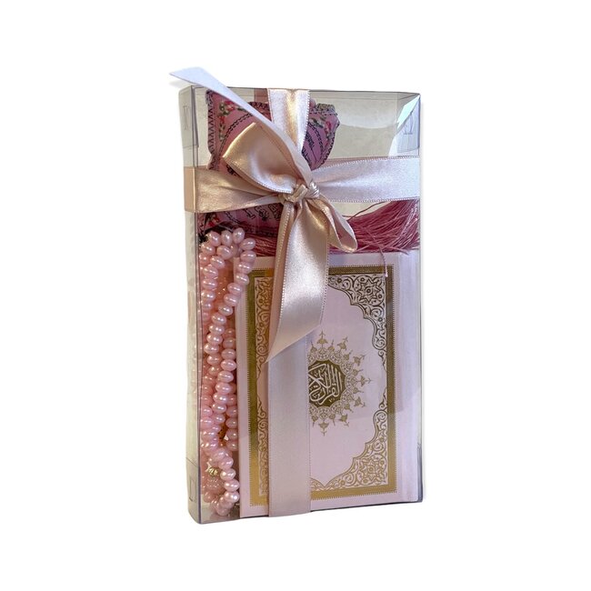 Mirac  Quran set with a pearl Tasbih and a car decoration Pink