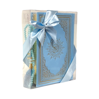 Mirac Gift set Quran with a pearl Tasbih Blue