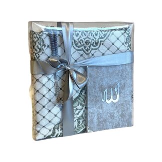 Mirac Gift set emirgan gray with Prayer Rug, Tasbih and Mushaf / Dua book