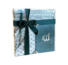 Gift set emirgan green with Prayer Rug, Tasbih and Mushaf / Dua book