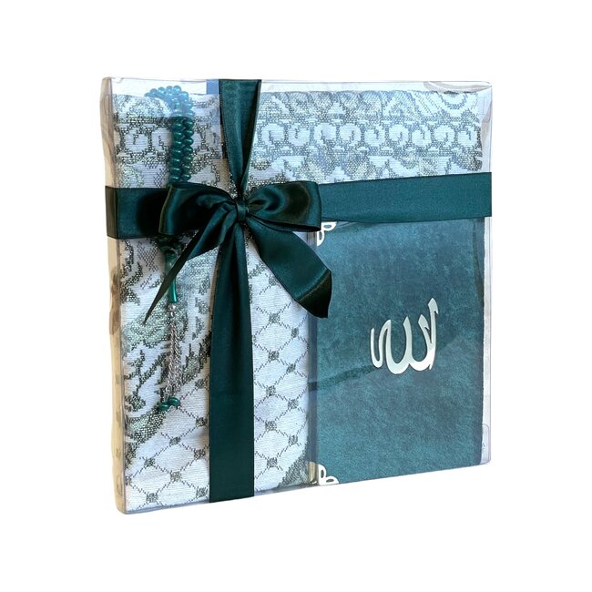 Mirac Gift set emirgan green with Prayer Rug, Tasbih and Mushaf / Dua book