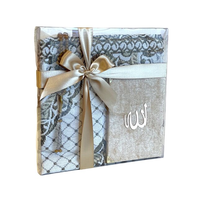 Mirac Geschenkset emirgan goud met Gebedskleed, Tasbih en Mushaf / Dua boek