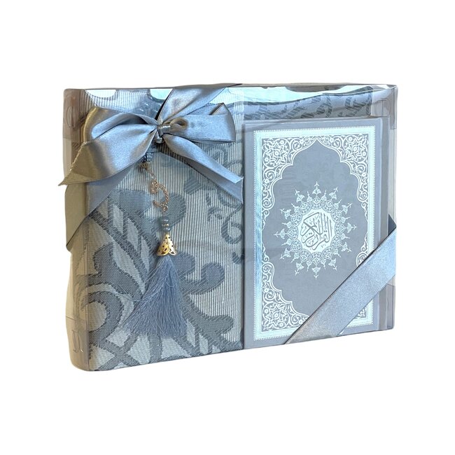 Mirac Gift set Ravza with Koran, prayer rug and tasbih gray