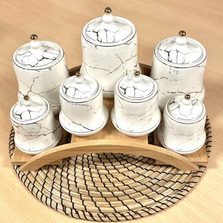 Bavary  Herb pot marble design 8 parts white / gold