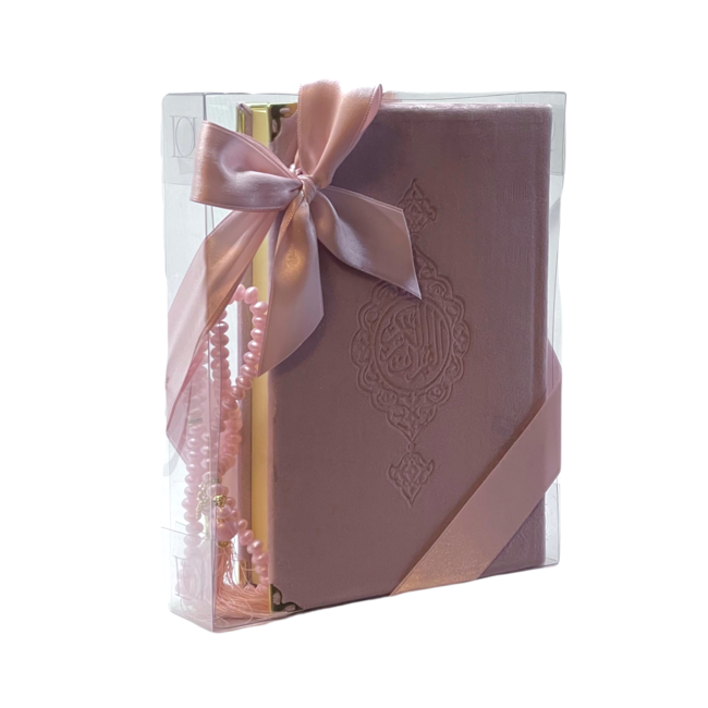 Mirac  Gift set Quran with a pearl Tasbih pink