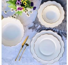 Crockery set 6 persons, 25 pieces white with a golden edge