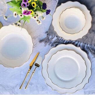 Mirac Crockery set 6 persons, 28 pieces white with a golden edge