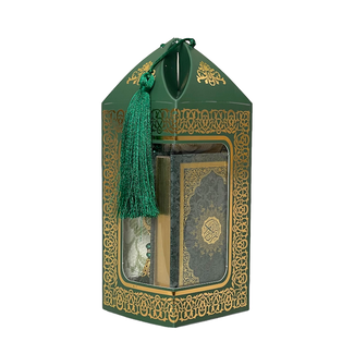 Mirac Gift set Bade with a prayer rug, Quran and a pearl tasbih Green