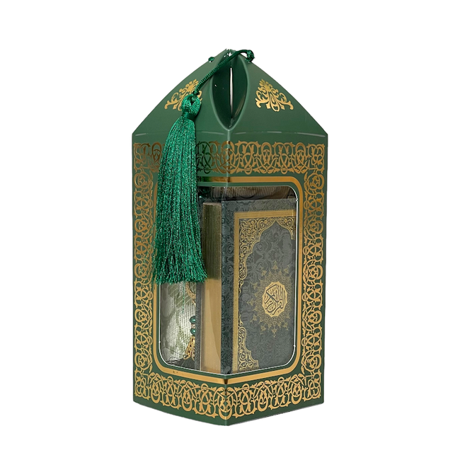 Mirac Geschenkset Bade met een gebedskleed, koran en een parel tasbih Groen