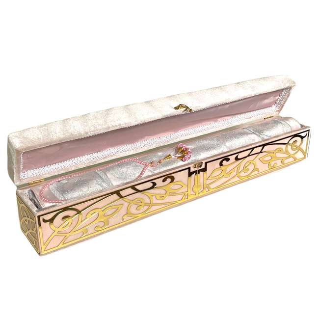 Mirac Gift set Pink with a prayer rug and a pearl flower tasbih in a luxury box