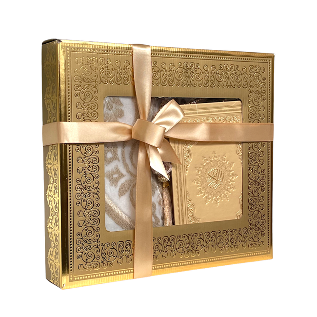 Mirac Gift set Mirac with a leather Koran, prayer rug and tasbih gold