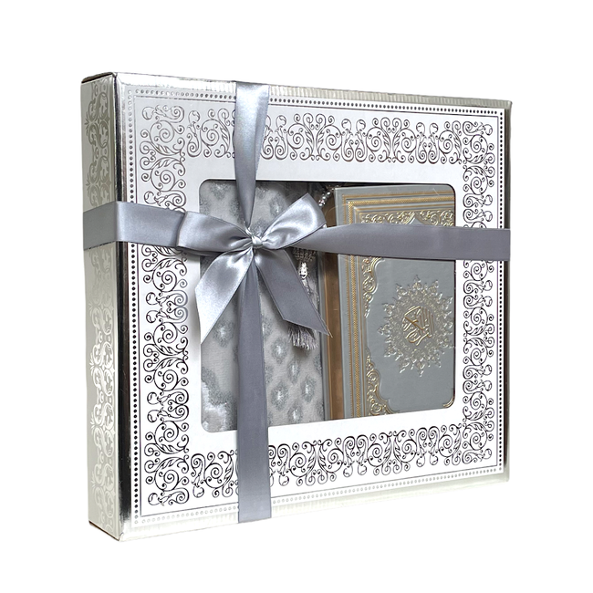 Mirac Gift set Mirac with a leather Koran, prayer rug and tasbih gray