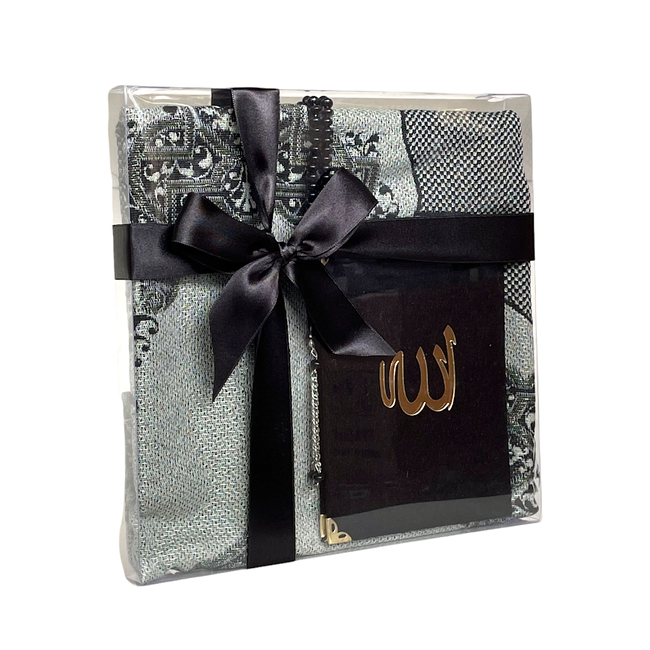 Mirac Geschenkset emirgan eko zwart met een Gebedskleed, tasbih en een Mushaf/Dua boek