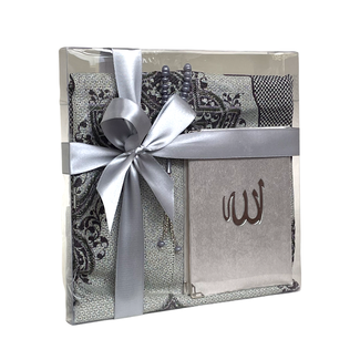 Mirac Gift set emirgan eko gray with a prayer rug, tasbih and a Mushaf/Dua book