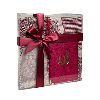 Mirac Gift set emirgan eko red with a prayer rug, tasbih and a Mushaf/Dua book