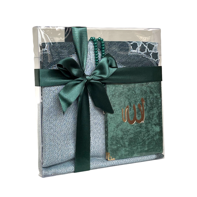 Mirac Gift set emirgan eko green with a prayer rug, tasbih and a Mushaf/Dua book