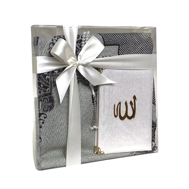 Mirac Gift set emirgan eko white  with a prayer rug, tasbih and a Mushaf/Dua book