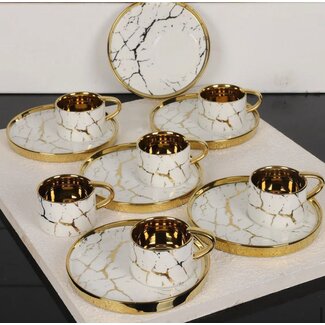 Mirac Marble look espresso / Turkish coffee cups, 6 persons, 12-piece cream-gold