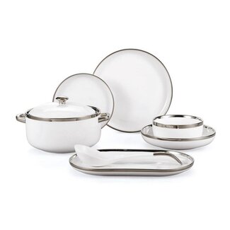 Mirac Crockery set 6 persons, 28 pieces white with a silver rim