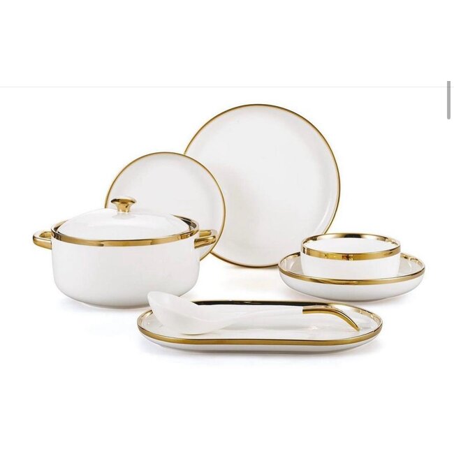 Mirac Crockery set 6 persons, 28 pieces white with a golden edge