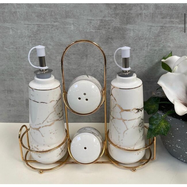 Mirac 5-Piece Menage set Marble Design White / Gold