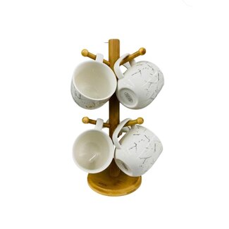 Bavary  7-Delige Mokken set Marmer Design Wit / Zilver