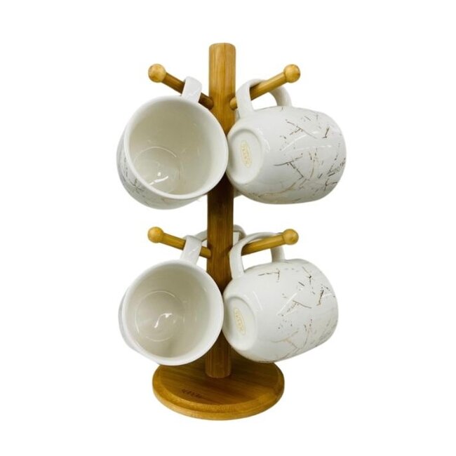 Mirac 7-Piece Mugs Set Marble Design White / Gold