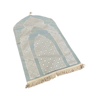 Mirac Luxury Chenille Prayer Rug with Light Blue motif