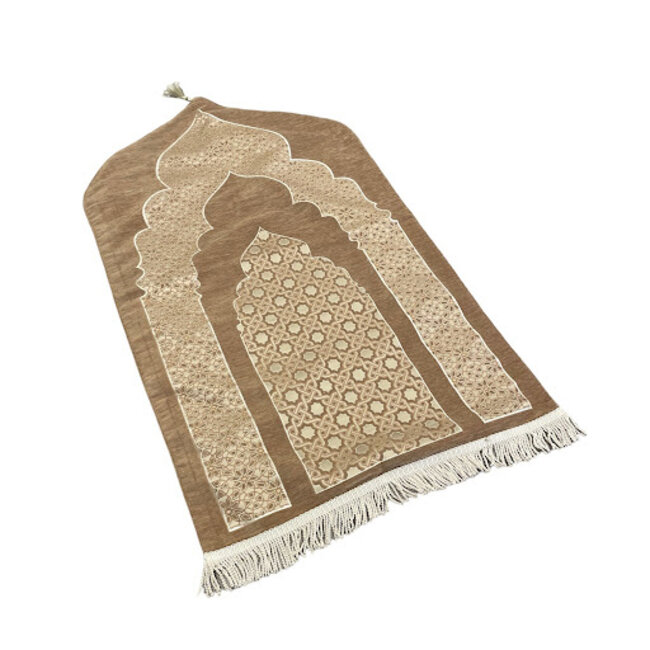 Mirac Luxury Chenille Prayer Rug with Light Brown motif