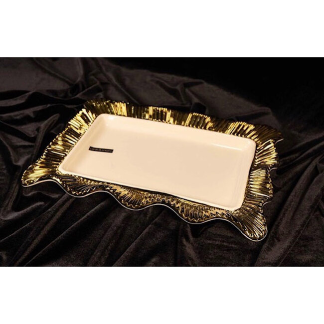 Mirac Luxury Serving Bowl White / Gold Rectangle