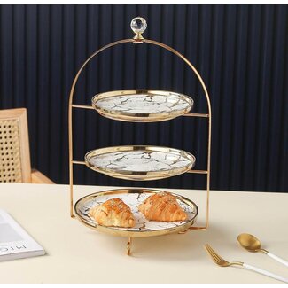 Mirac Luxe Serveerschaal Etagere Wit / Goud