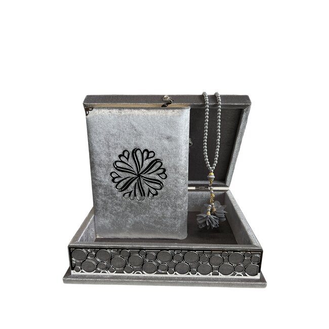 Mirac Luxe Rahle box  met plex, Koran  en Tasbih Grijs