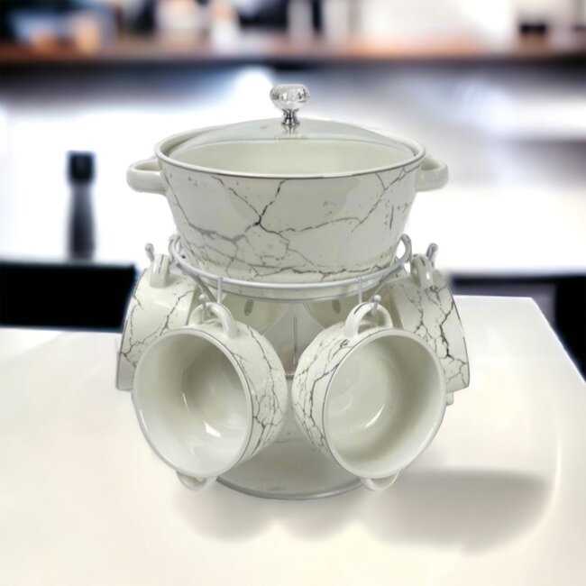 Mirac Soup set 6 persons, Marble design White / Silver