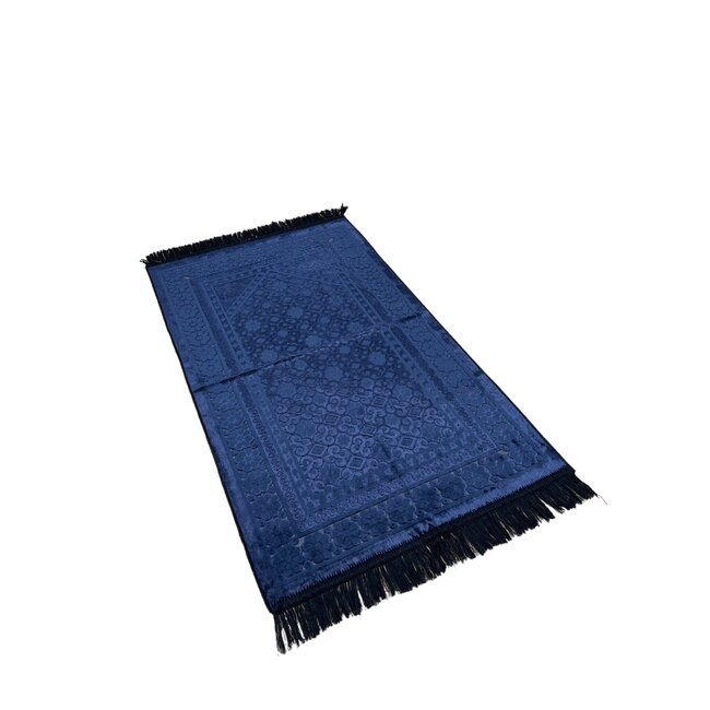 Mirac Gift set dark blue with a luxurious velvet prayer rug, pearl tasbih and a leather Quran