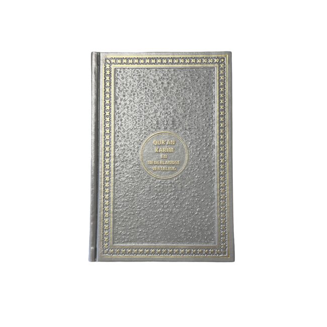 Mirac Gift set gray with a luxurious velvet prayer rug, pearl tasbih and Dutch translated Koran Kerim