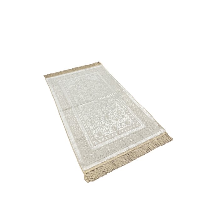Mirac Gift set cream with a luxurious velvet prayer rug, pearl tasbih and Dutch translated Koran Kerim