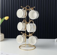 7-Piece Mugs Set Marble Design White / Gold