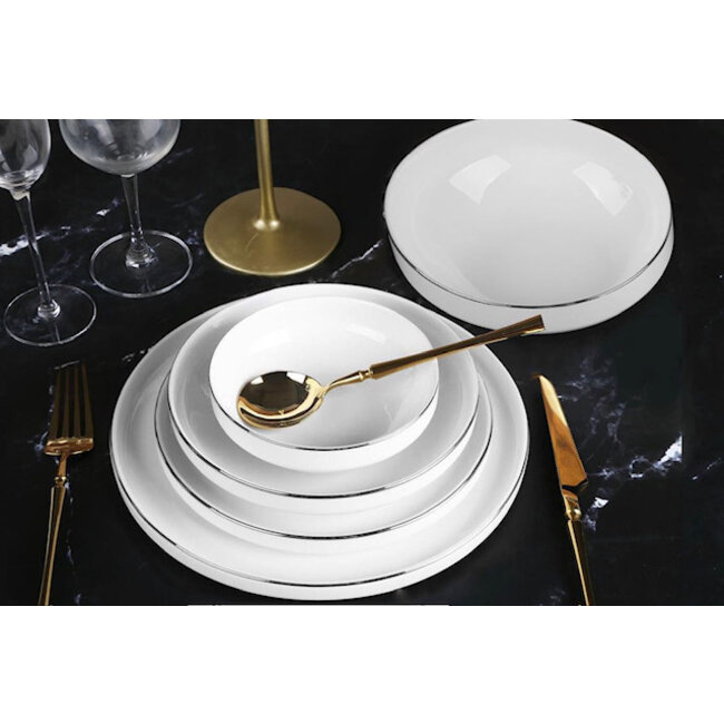 Mirac Dinnerset 6 persons, 28 pieces white with a silver edge
