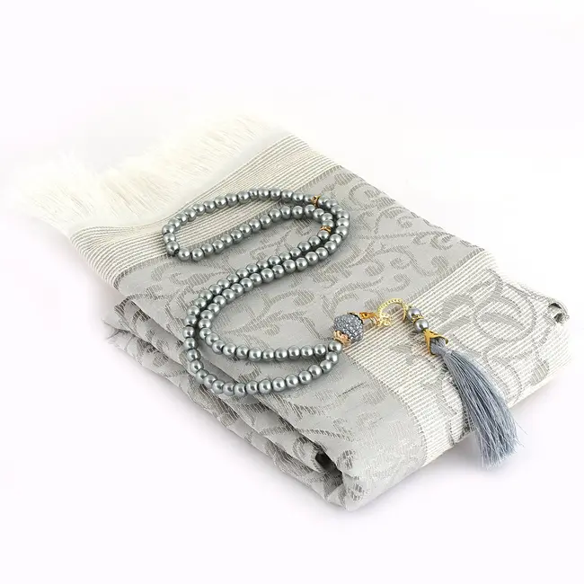 Mirac Geschenkset Grijs met gebedskleed en Parel Tasbih