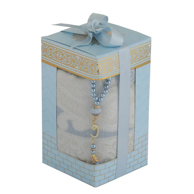 Mirac Gift set Blue with prayer rug and Pearl Tasbih